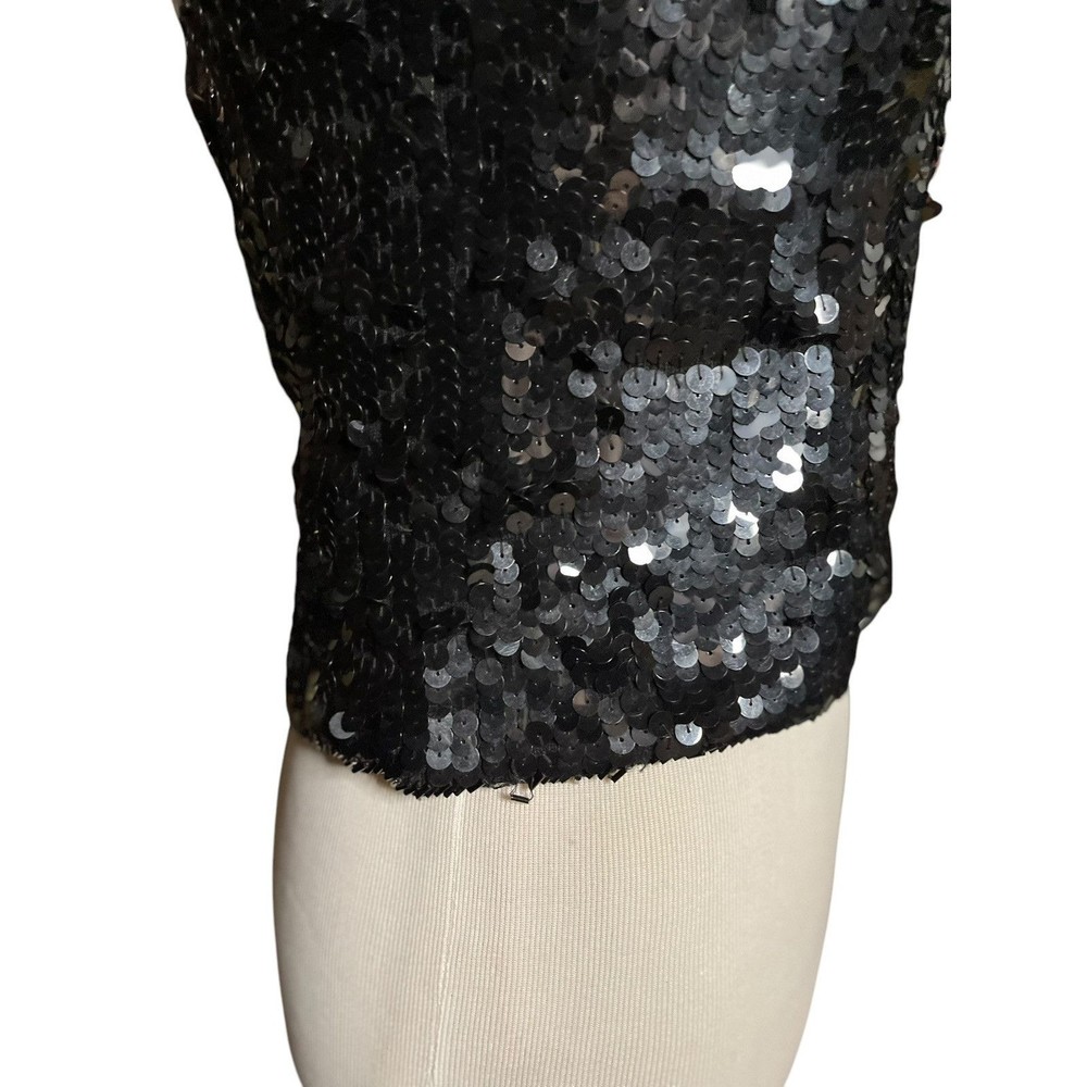 Cathy Hardwick Small Black Sequin Halter Top Lambswool Beads Vintage Hong Kong - Picture 5 of 8